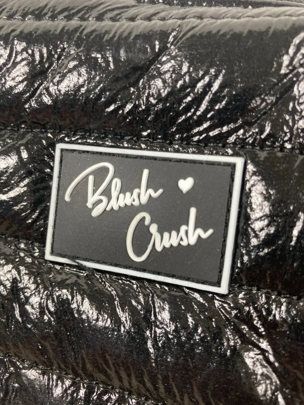 Blush Crush Black Puffer Cosmetic Bag – Pink Heart Lining NWT